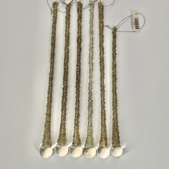 Glass Beaded Gold & Silver Icicle Drop Ornament - Set Of 6 - NEW 12” & 10” - Picture 1 of 6